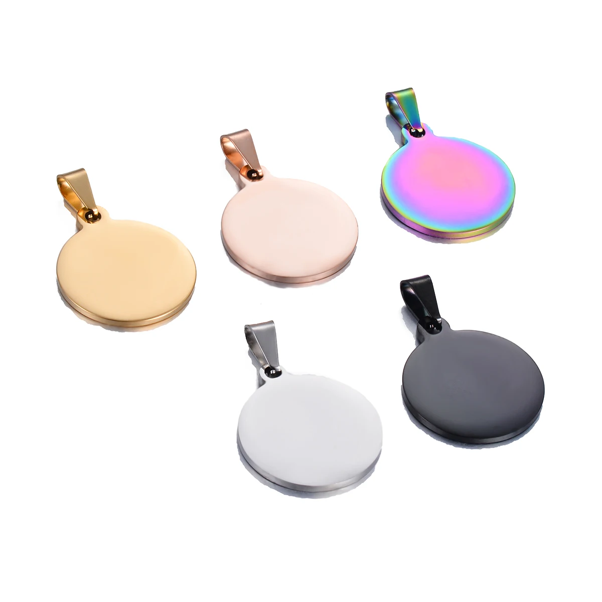 10 Teile/los WholesaleMirror Polieren Edelstahl Runde Blank Dog Tag Charm Anhänger Halskette DIY Für Die Herstellung Von Schmuck 5 Farben – Detail 4