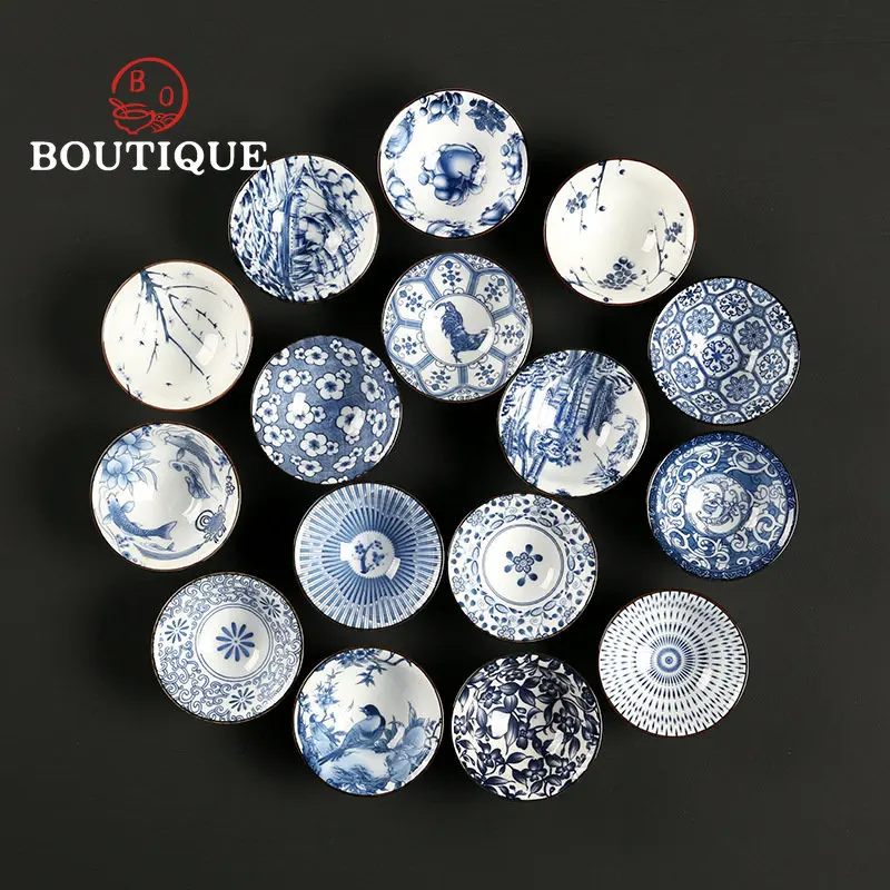 Hand-Painted Blue and White Porcelain Teacup Anti Scaling Ceramic Small Tea Bowl Travel Meditation Mugs Tea Set Chazhan 1 PCS