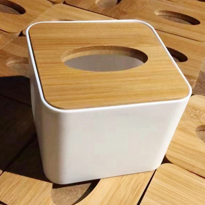 Home Tissue Paper Dispenser White Tissue Box Napkin Containers With Wood Cover Smooth Wooden Facial Holder Kitchen Car