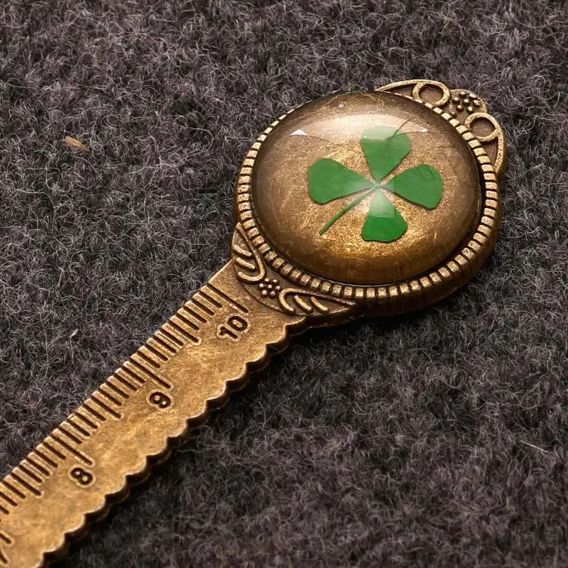 Creative Retro Bronze Round Bookmark 10cm Ruler Vintage Metal Colorful Flower Glass Gems Book Page Marker 1 Pcs