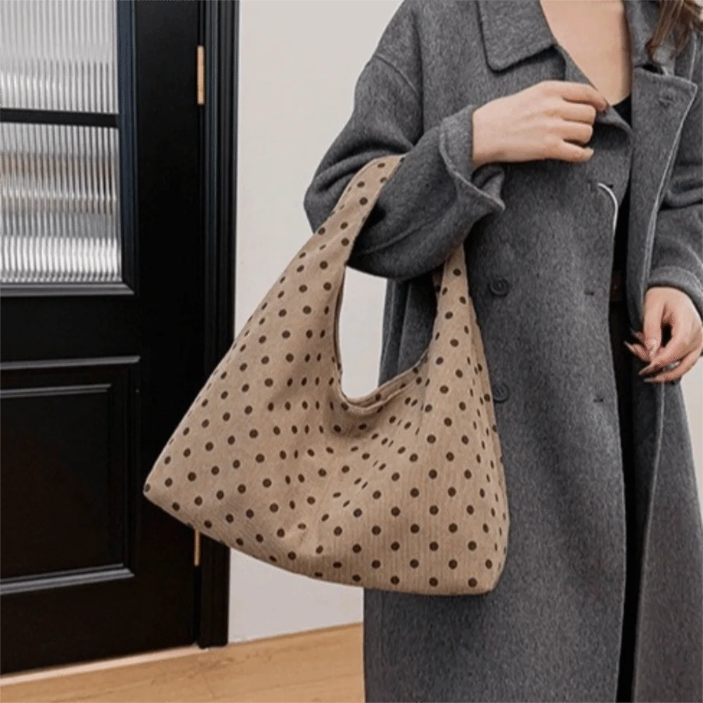 Borsa a Tracolla in Tela Casual e Spaziosa, Grande Capacità, Comoda Borsa Tote a Pois, Stile Coreano, Resistente Borsa Hobo da Viaggio - immagine 2