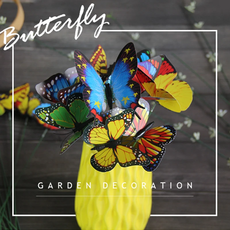 Butterfly Decoration 24PCS 10PCS 3D PVC Simulation Outdoor Garden Creative Floral Pole Color Random