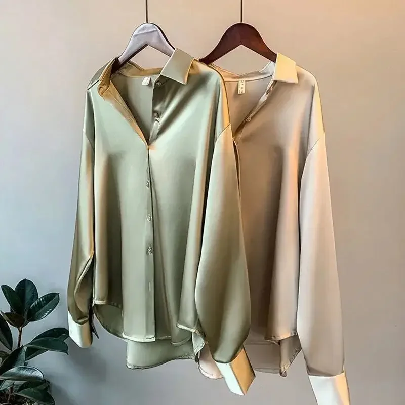 

Autumn 2022 Womens Clothing Silk Shirt Vintage Blouse Women Sheer Top Women Long Sleeve Dress Shirt Plus Size Women Overshirt