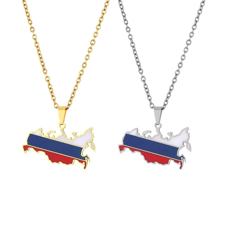 Russia Map Pendant Necklaces Women Russian Map Necklace Jewelry Stainless Steel Necklaces Russia Flag Pendant Necklaces 3