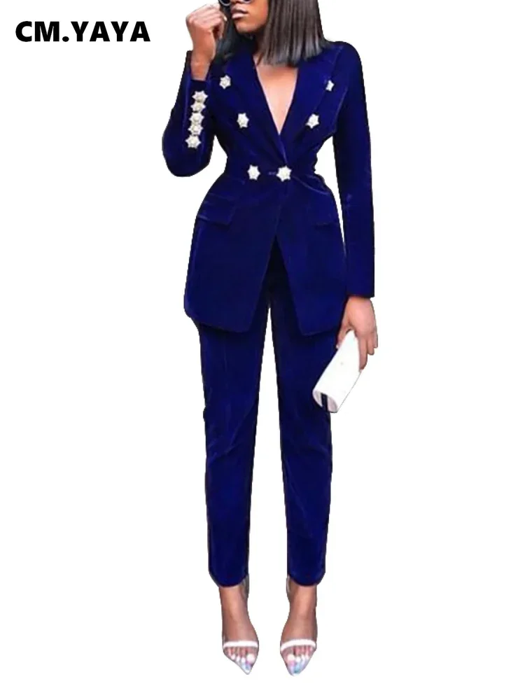 

Autumn Winter Tracksuit Notched Full Sleeve Blazers Pants Suit Two Piece Casual Office Lady Outfit Solid Women Set Uniform 1230