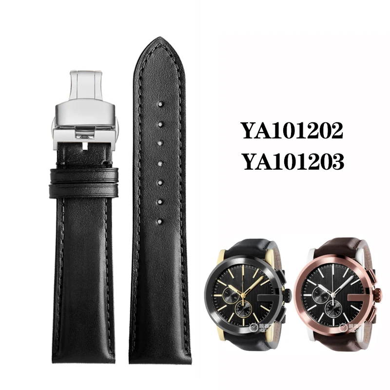 

High Quality Cowhide GC Watchband for Gu-c-ci Leather Strap YA101202 YA101203 Series Men Women Citizen Watch Bracelet Black 23mm