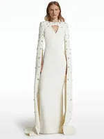 HIGH STREET Newest 2026 Designer Vestido Women's Diamonds Beaded  Cape Sleeve Floor Length Maxi Long Dress