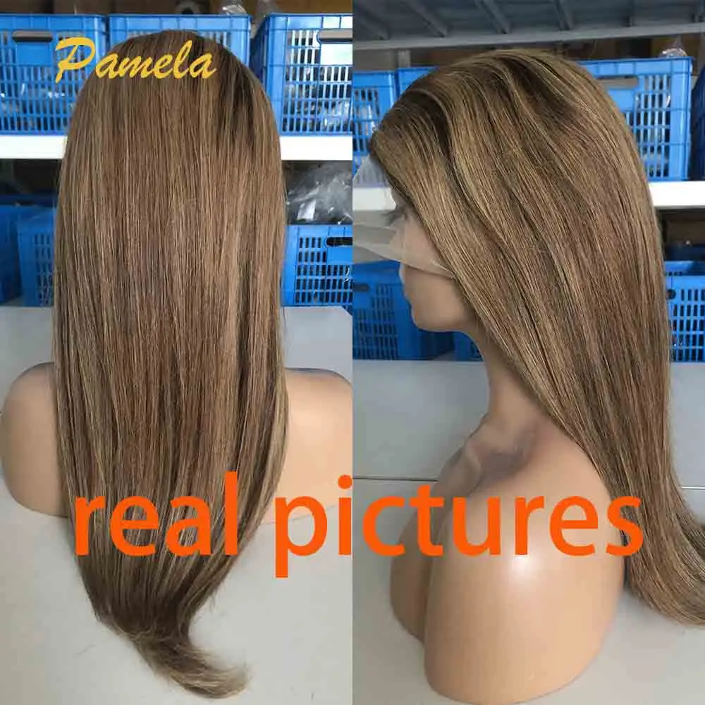 250% Density Wear and Go Glueless Wig Ombre 1B /27 Colored 13x4 Bone Straight Transparent Lace Frontal Human Hair Wigs For Women