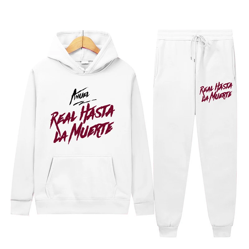 Anuel AA Real Hasta La Muerte Hoodies + Sweatpants Sets Men Fashion Long Sleeve Sweatshirts Casual Harajuku Pullover Sportpants 2