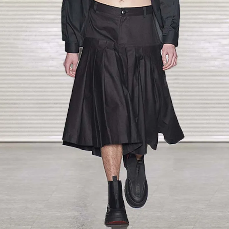 

Брюки мужские повседневные 5 точек, модная одежда для сцены, индивидуальные трендовые альтернативные свободные штаны с юбкой в стиле Харлан, черные