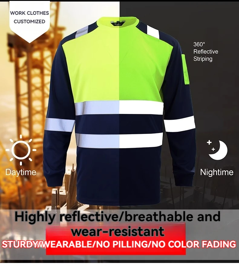 높은 가시성 셔츠 로고 인쇄가 있는 남성용 짧은 긴 소매 항공기 유지 보수 작업복용 안전 반사 셔츠