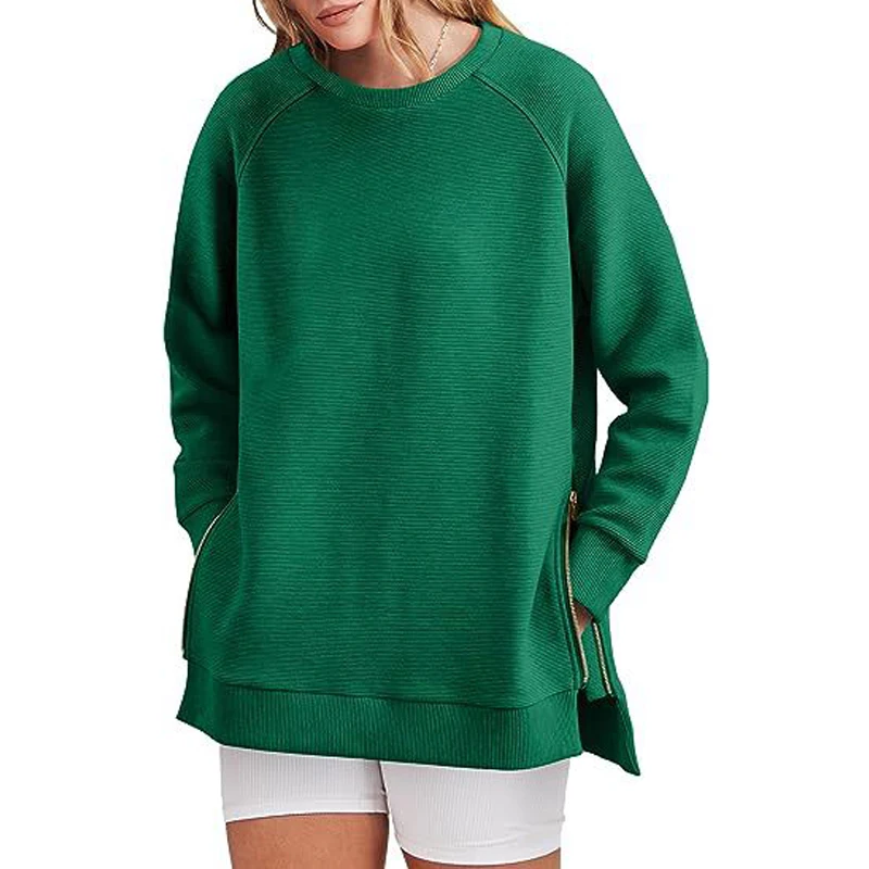 2023 Autumn Winter Women's Casual Streetwear Oversized Zipper Sweatshirt Female Solid Long Sleeve Irregular Pullover Tunic Tops