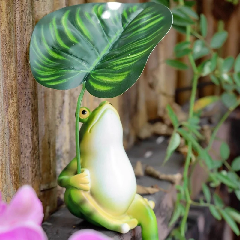 Resin Frog Umbrella Shaped Ornament, Outdoor Garden Courtyard Home Decorations Balcony Desktop Fish Tank Landscape Ornament, 1Pc
