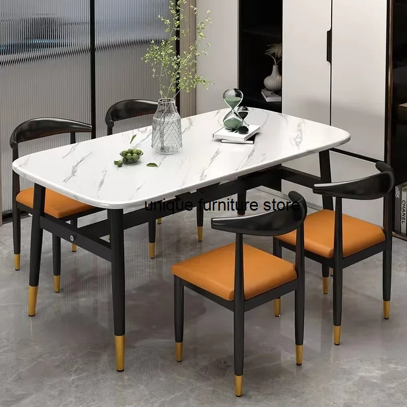 Legs Coffee Dining Table Set Waterproof Office Gold Coffee Dinner Table and Chairs Marble Mesa Plegable Kitchen Furniture