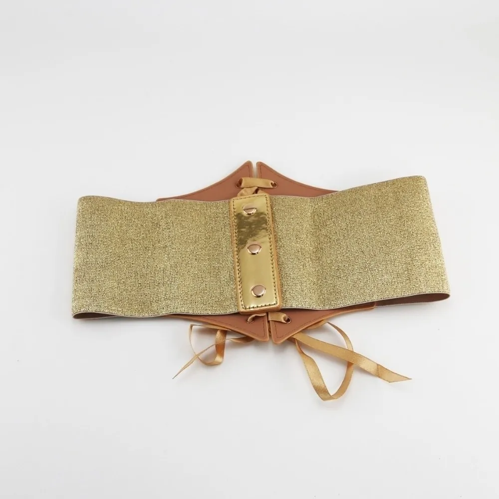 Versatile Retro Waist Belt Gold Silver Lace Up Corset Belt PU Leather Elastic Design Wide Belt for Women