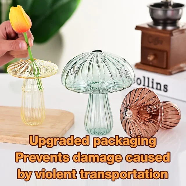 Mushroom Glass Flower Vase Flower Bottle Vase for Decoration Plant Pot Hydroponic Terrarium Vases for Flowers Room Decor Ваза