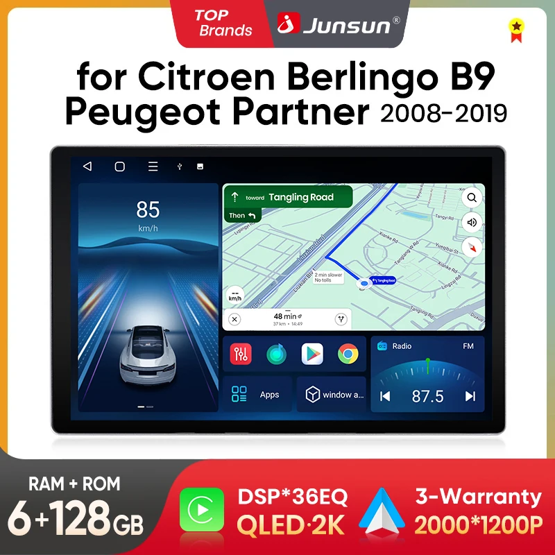Junsun x7 max 13.1 "2k drahtloses Carplay Android Auto Autoradio für Citroen Berlingo B9 Peugeot Partner Multimedia Autoradi