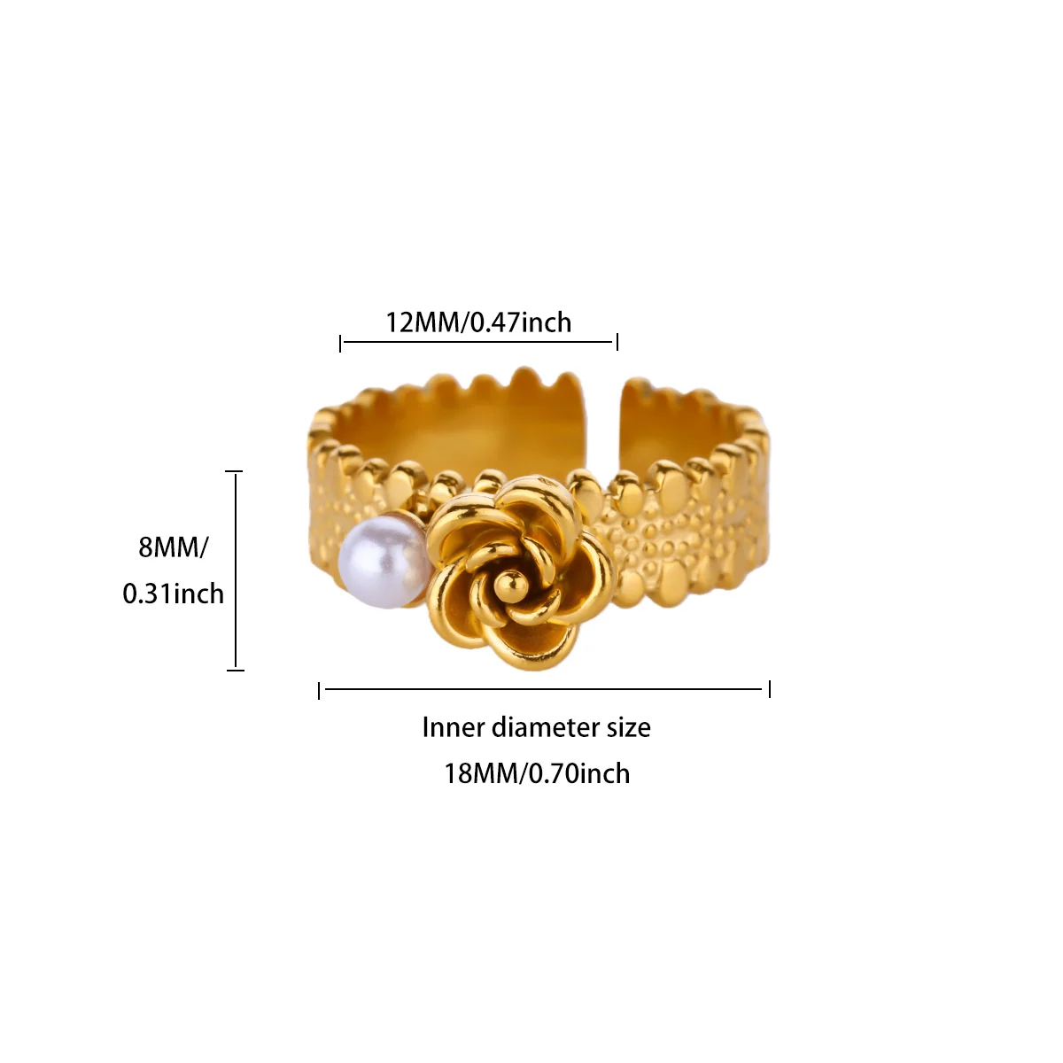 Pearl Rings For Women Gold Color Stainless Steel