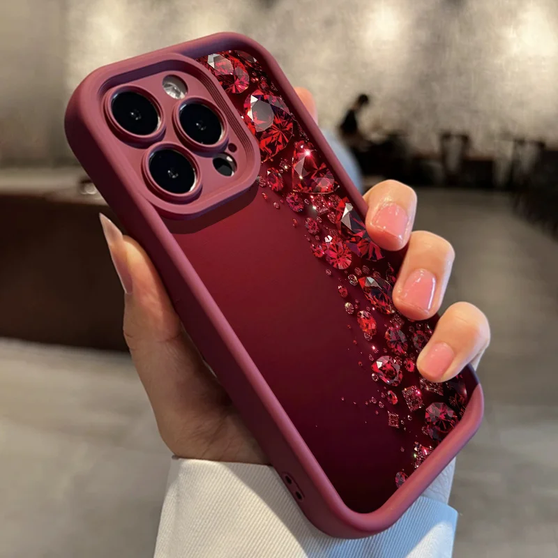 Brilliant Red Diamonds Pattern Silicone Phone Case - Soft and Stylish Cover