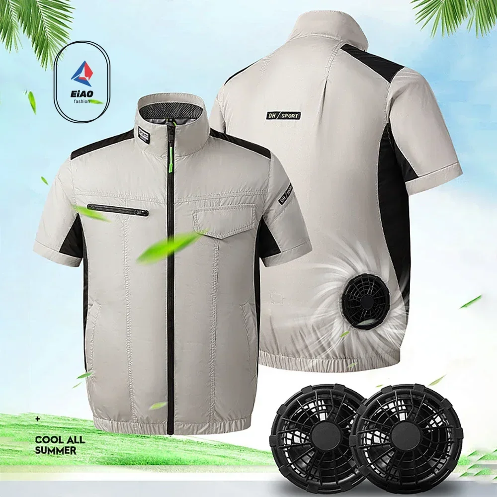 EiAO Summer Ice Vest Men's Fan Jacket USB Refrigeration Air Conditioning Clothing Outdoor Protection Fishing Work Short Sleeve