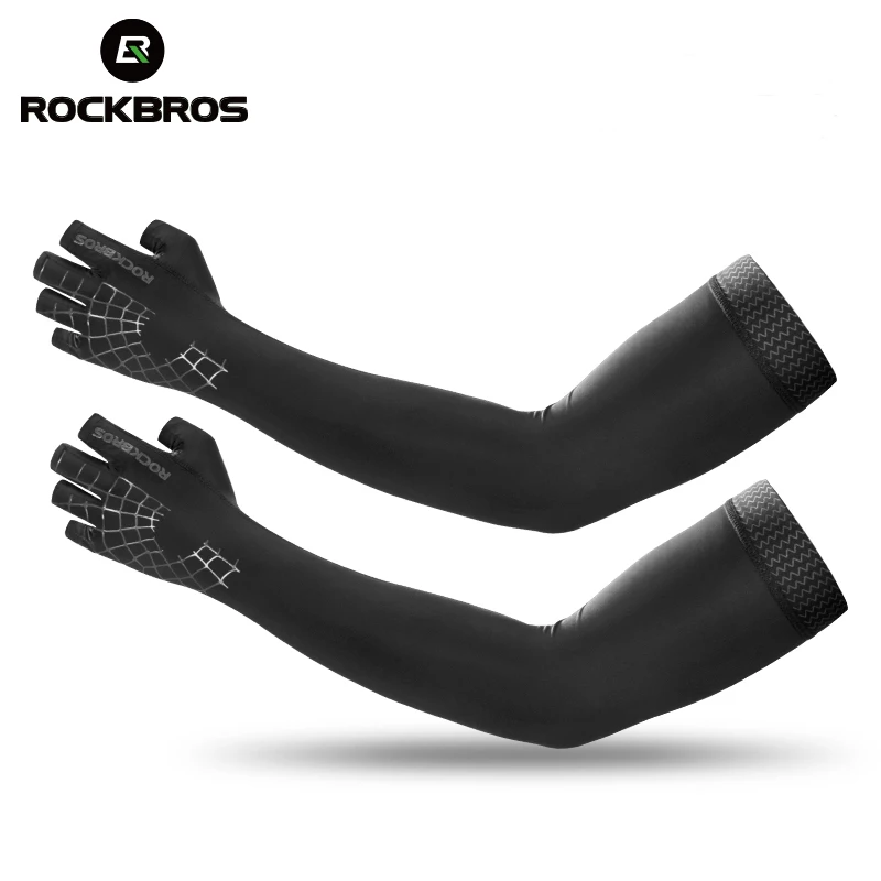 ROCKBROS Sport Arm Sleeve Glove 2 In 1 Breathable Elasticity Running Hiking Driving Sleeves Arms Warmer Glove Sun Protection