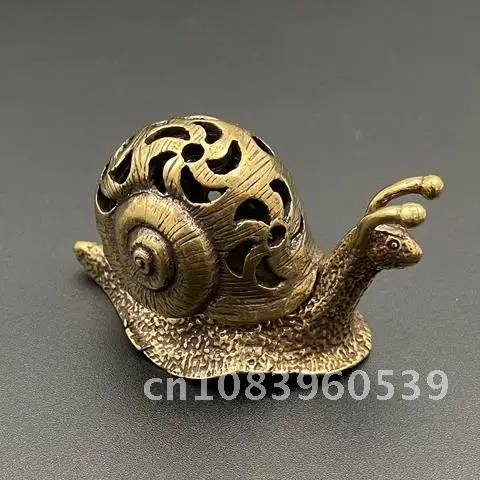 

Antique Brass Animal Miniature Figurine Craft Tea Pet Incense Vintage Pure Copper Mini Snail Small Ornament Desk Decoration