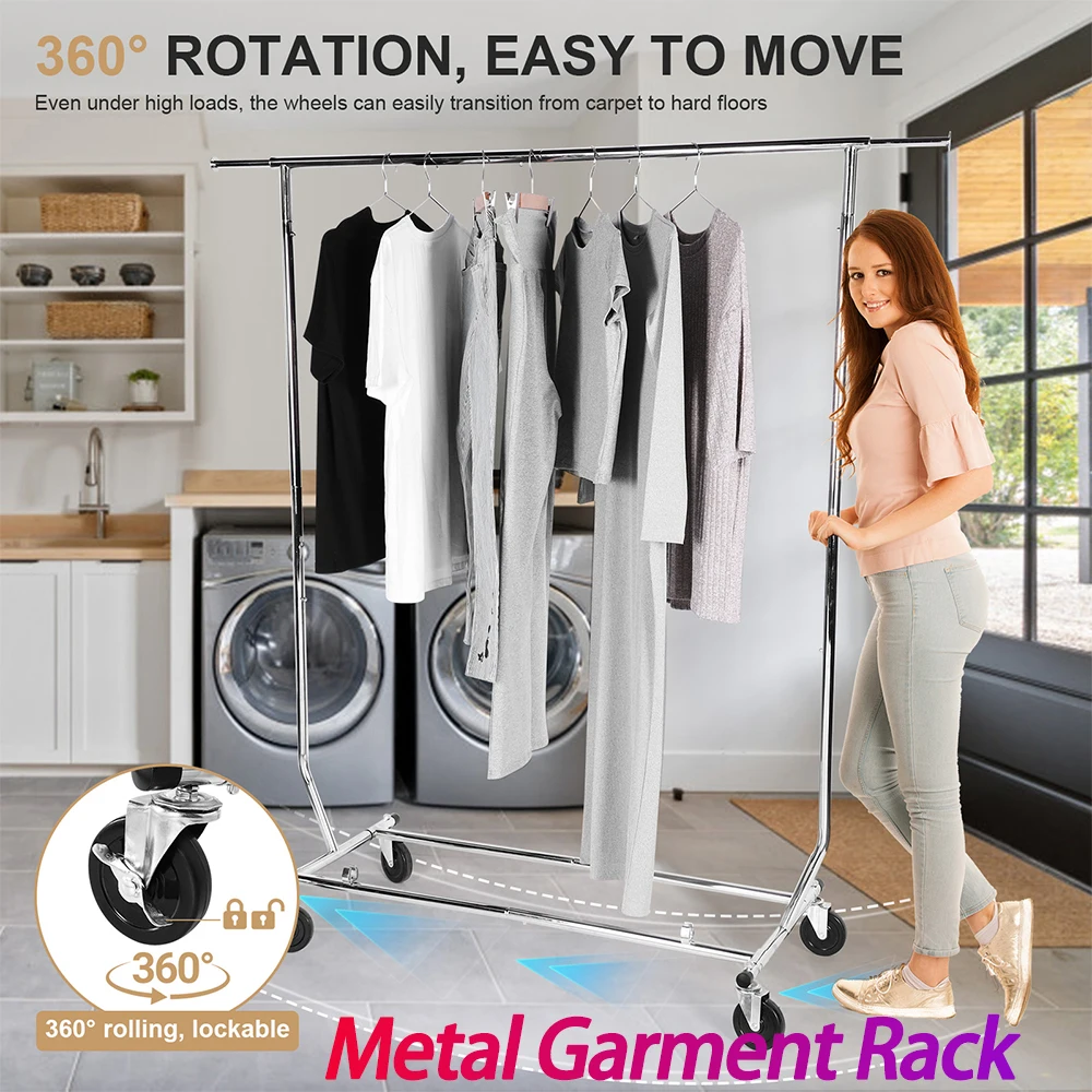 Clothes Rack with Lockable Wheels Standing Rolling Clothing Rack Portable Closet Wardrobe Rack for Bedroom Laundry Living Room