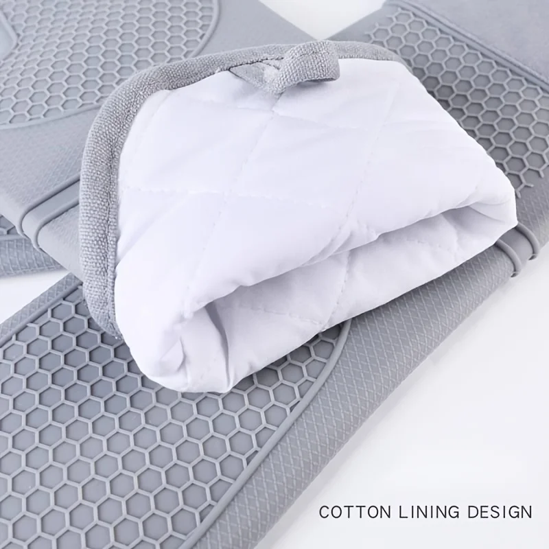 Silicone Oven Hot Mitts, Extra Long Professional Baking Oven Gloves , Quilted Liner- Food Safe,Pot Holders Cooking,Kitchen
