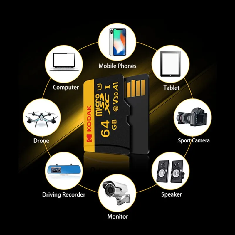 thumbnail image 3 of Tarjeta de memoria Micro SD Kodak Clase 10 32 GB 64 GB 128 GB 256 GB U3 4K Tarjeta de memoria de alta velocidad Memoria flash TF Mecard C10, 3 of 5