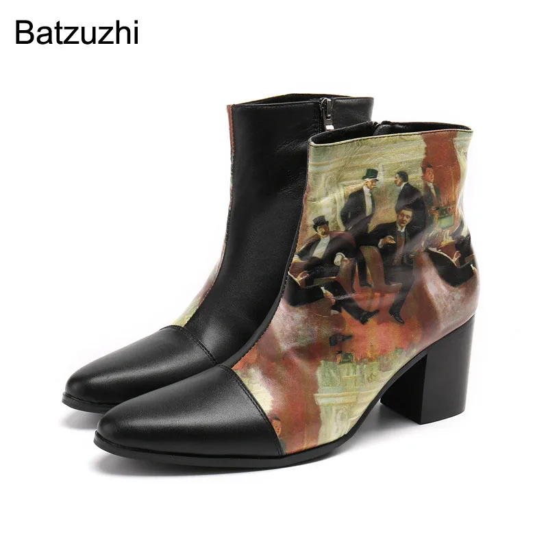 

Ботинки Batzuzhi мужские с заостренным носком, модные короткие сапоги в британском стиле, с принтом, В рыцарском стиле, для вечерние, шоу, Индивидуальные