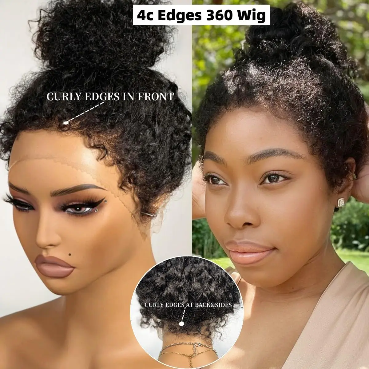Hidden Strap 4C Kinky Edges Natural Hairline Burmese Curly 360 Transparanet Lace Front Invisible Strap PrePlucked Bleached Konts