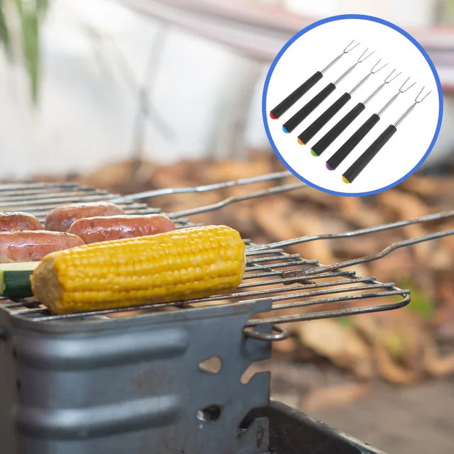 6 Pcs Telescopic Barbecue Villa Húskészlet Grill Kültéri Bot Mehaskatorral Fém Rozsdamentes Acél Villák Grillezés - Image 6