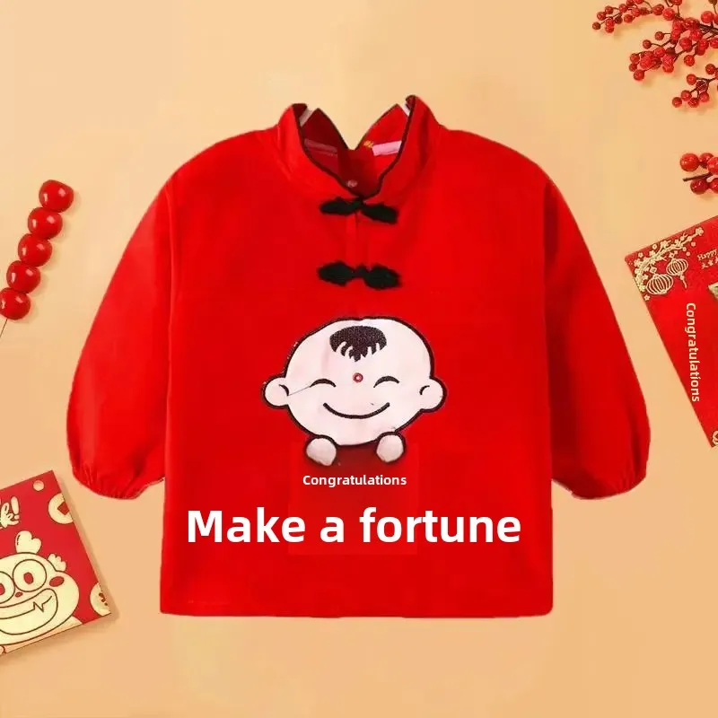 Autumn Winter Children's Cheongsam Coat Baby Waterproof Corduroy New Year Clothes Dirt Resistant Festive Wear Protection