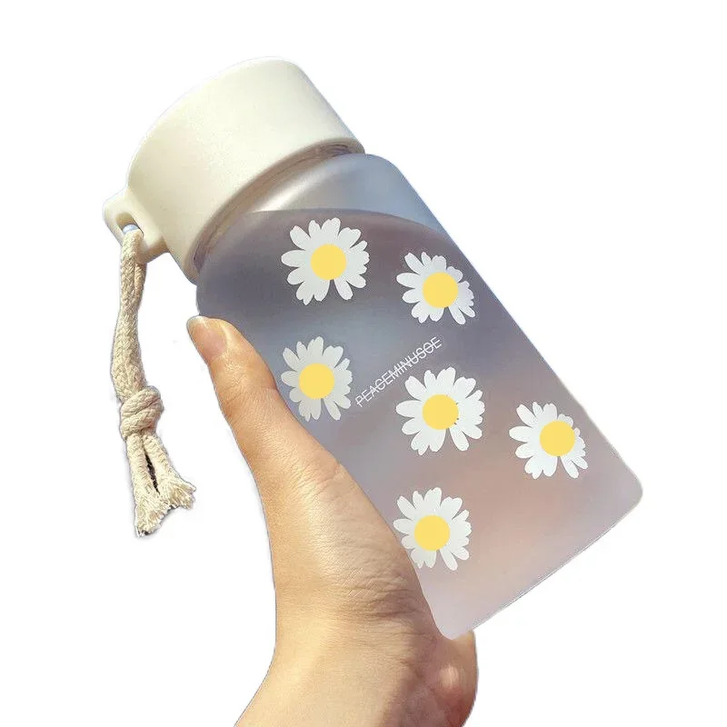Water Bottle 500ml Small Transparent Plastic BPA Free Creative Frosted With Portable Rope Travel Tea Cup