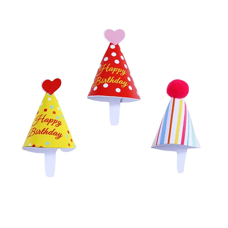 One Set Mini Birthday Hat Cupcake Topper Baby Shower Happy Birthday Cake Topper Personalized Girl Kids Cake Decorating Supplies