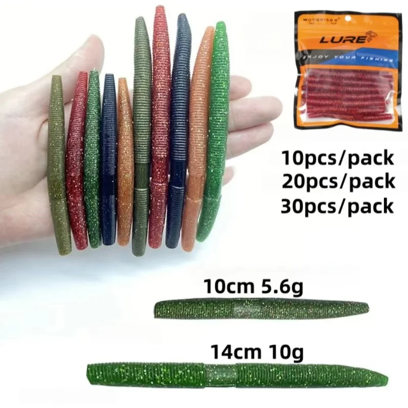 10pcs 20pcs 10cm 14cm Senko Worm Soft Bait Earthworm Salt Scent Infused Realistic Wriggle Elastic Soft Noodle Worm Lure Durable 3