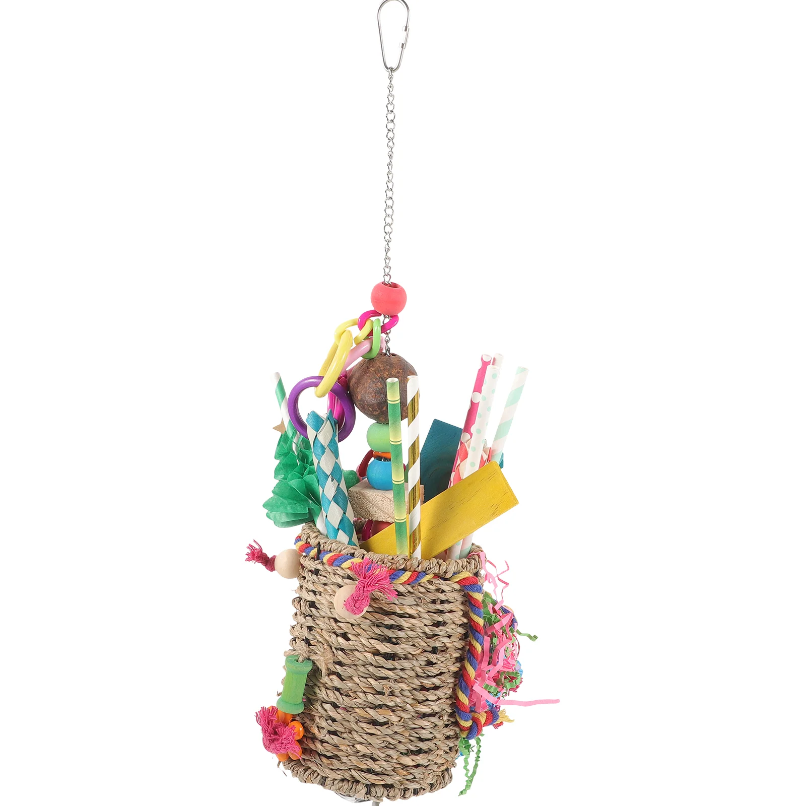 

Parrot Chewing Toy Funny Bird Hanging Parrots Toys Braided Tube Metal Fittings Cage Shredding