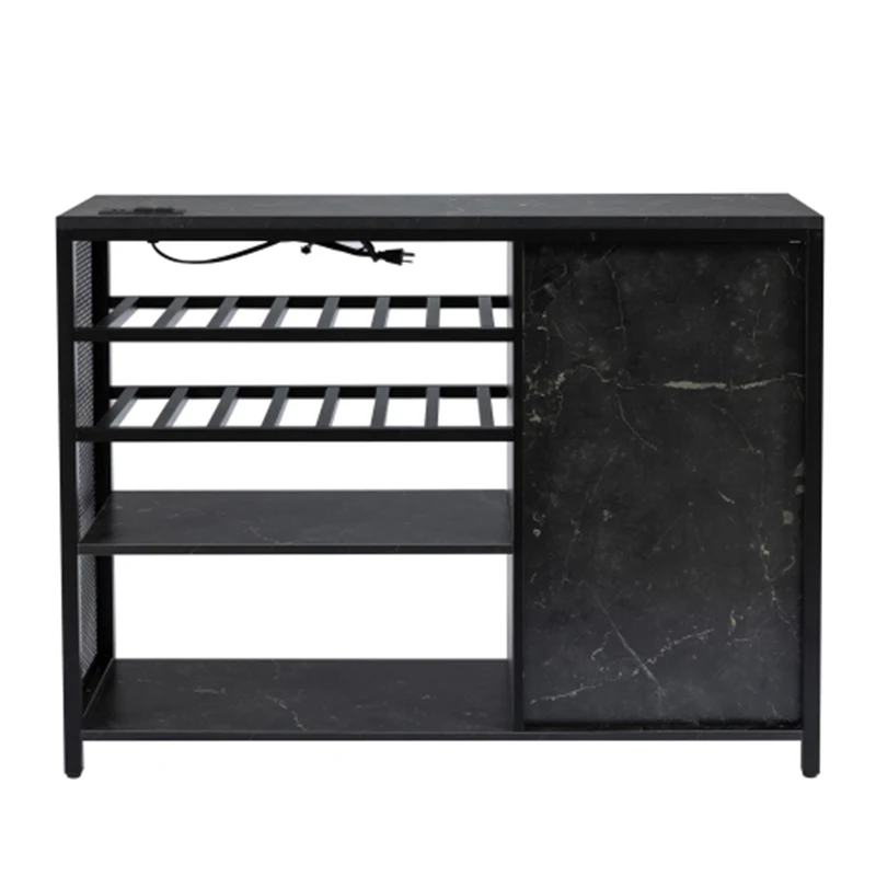 Bar Cabinet,Wine Bar Cabinet,Liquor Storage Credenza,Sideboard with Wine Racks & Stemware Holder,With UAB socket,Black