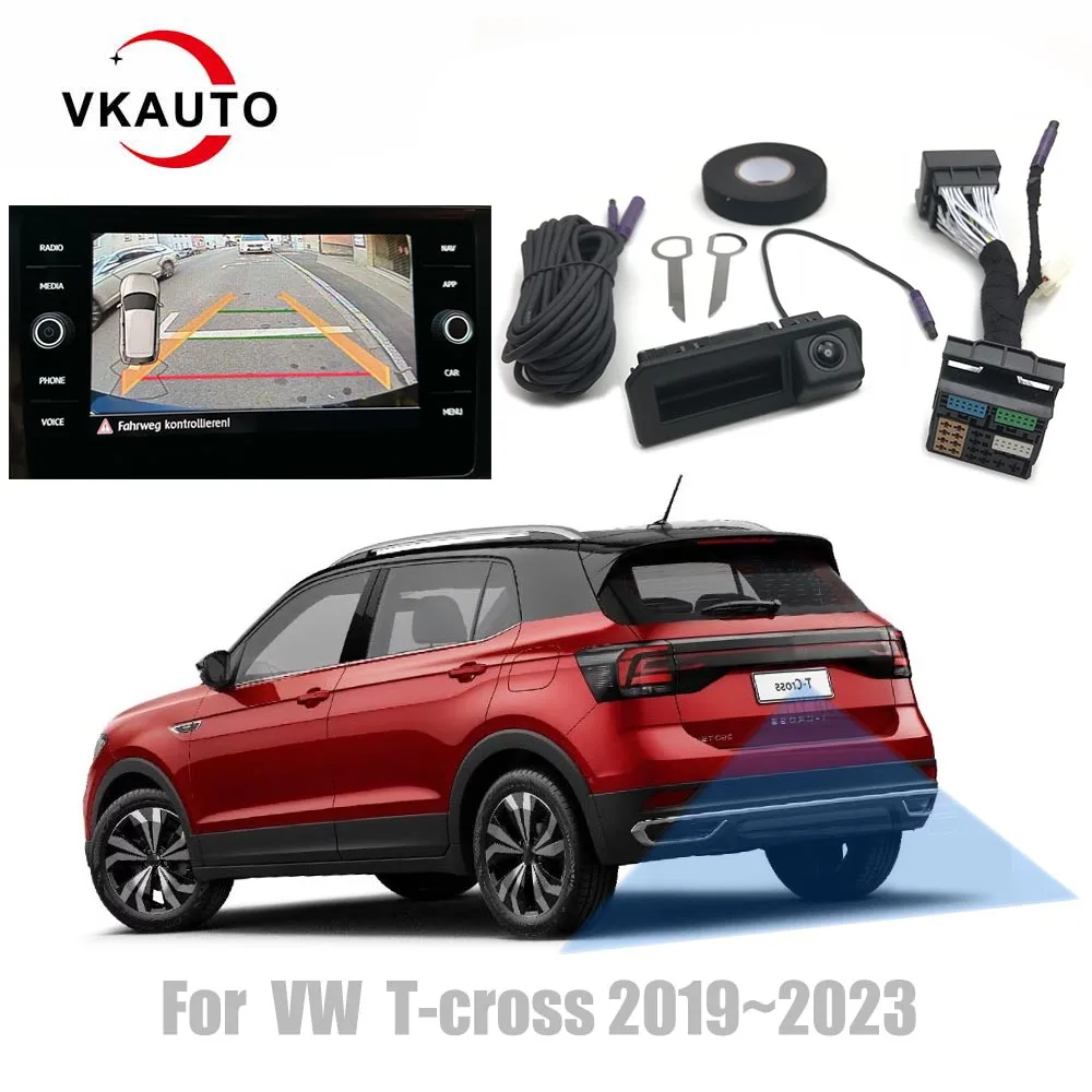 Vkauto para VW t-cross t cross 2018 ~ 2023 cámara de trayectoria dinámica Canbus cámara de visión trasera funciona con unidad MIB Plug & Play