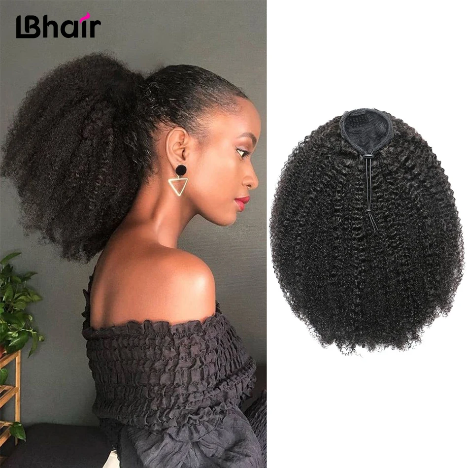 

Kinky Curly Ponytail Drawstring Human Hair Extension Brazilian 26inch 120g Drawstring Ponytails Natural Color