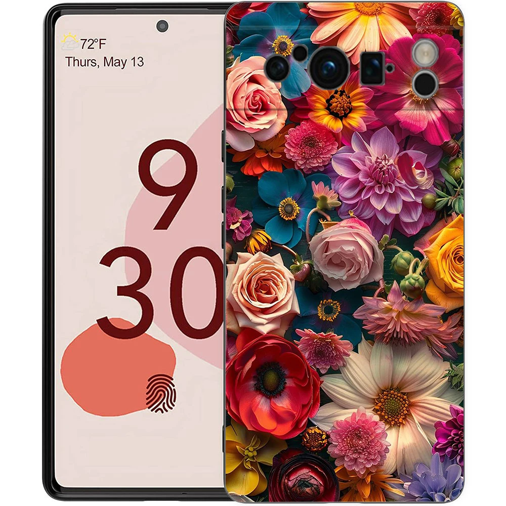Colorful Flower Design Black Soft Shell Phone Case