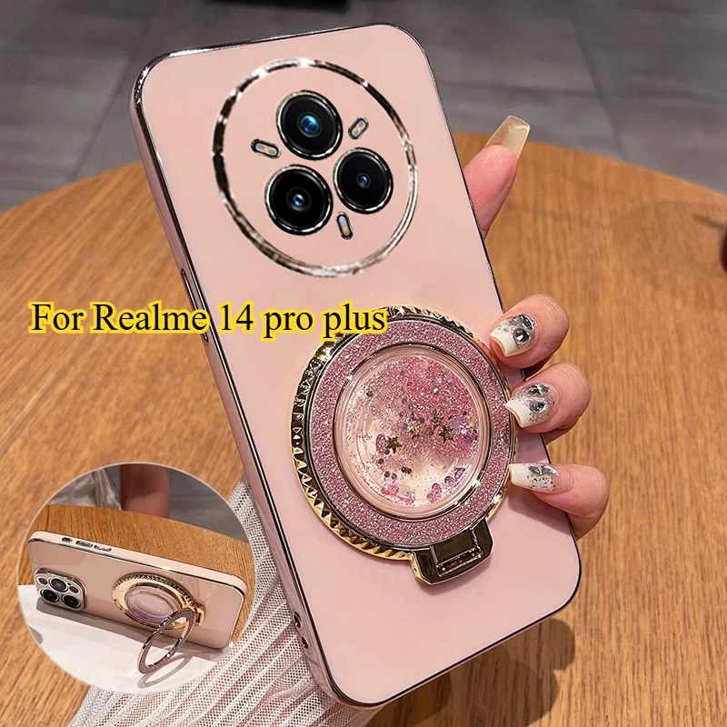 Quicksand Holder Plating Silicone Stand Case - Electroplated Soft TPU Cover