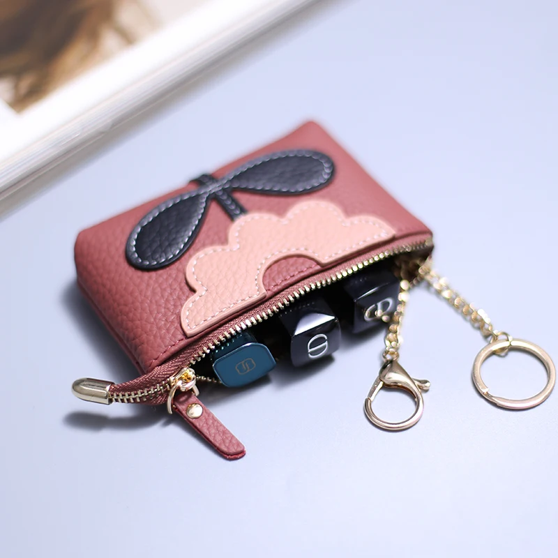 Cute Cartoon Genuine Leather Mini Coin Purse Keychain Pouch Card Holder  Womens