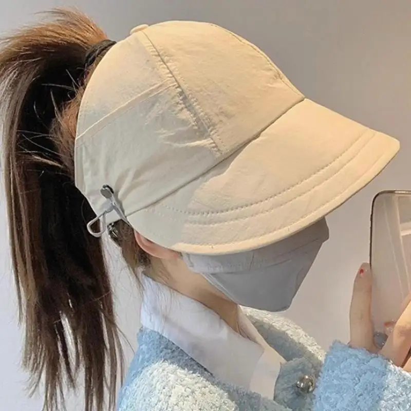 Sun Hat Women Summer Wide Brim Foldable Adjustable Outdoor Beach Bucket Hat UV Protection Visors Fisherman Ponytail Caps
