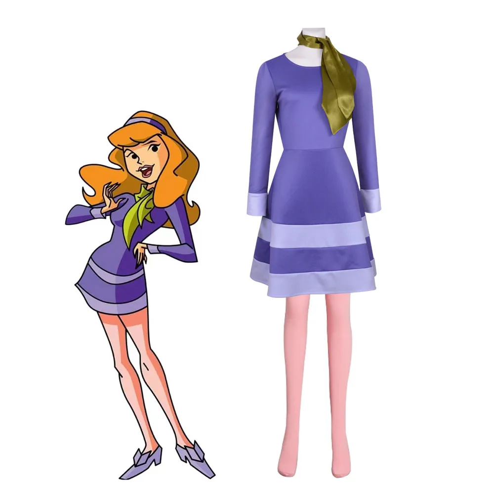

Daphne Blake Cosplay Costume Fantasy TV Cosplay Doo Disguise Dress Headband Socks Set Girls Fantasy Cloth Halloween