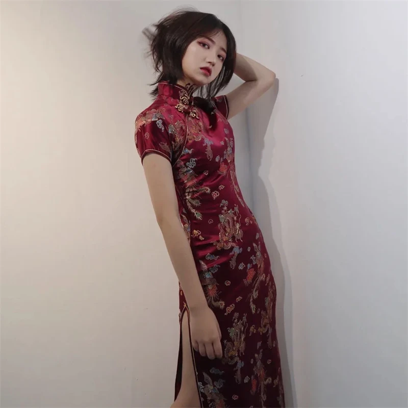 Chinese dress Chinese Style Qipao Women Plus Size Cheongsam Vintage Classic Chinese Dress Dragon And Phoenix Long Vestidos 4XL 5XL 6XL