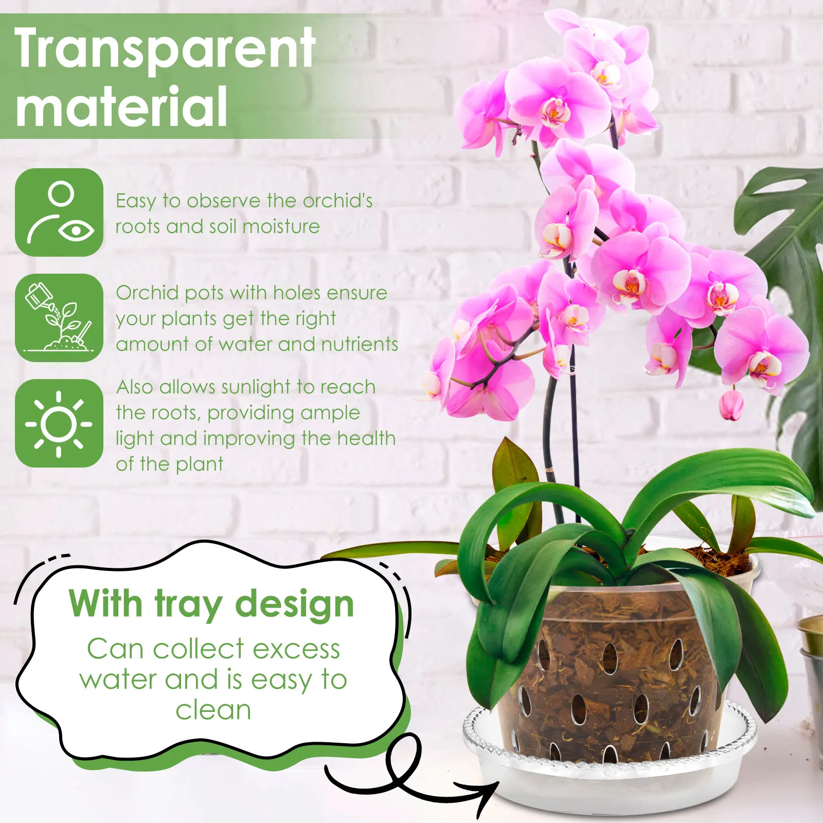 5Pcs Plastic Orchid Pot 4/5/6inch Transparent Slotted Orchid Pots Holes and Saucers Breathable Flower Plant Pot for Nursery flower pot plant pot