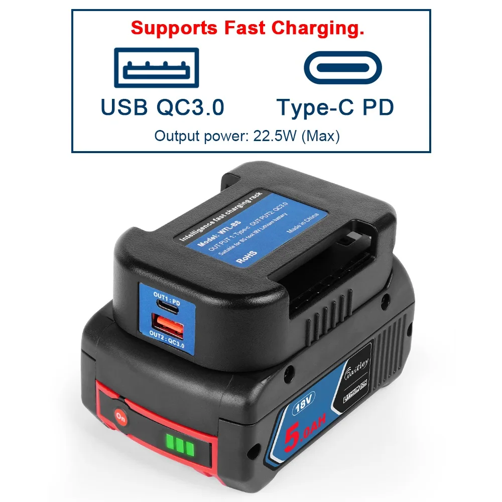 Adattatore Caricabatteria Per Utensili Bosch E Makita 18V Con USB - Trasforma La Tua Batteria In Power Bank! - Foto 5