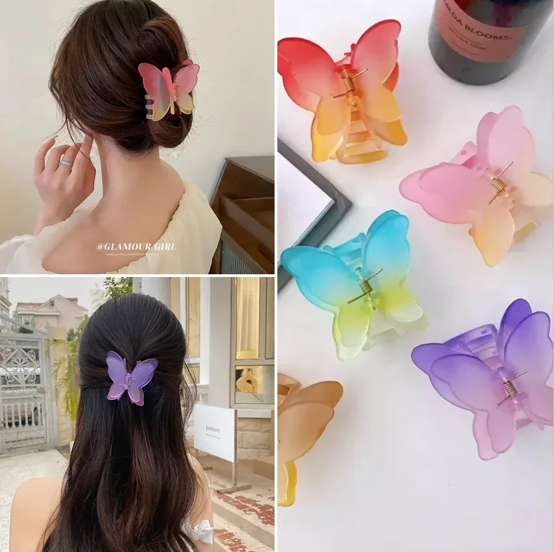 

Заколки для волос с бабочками женские, цветные матовые крабы с градиентом, простые зажимы, аксессуары для волос, 1 шт.