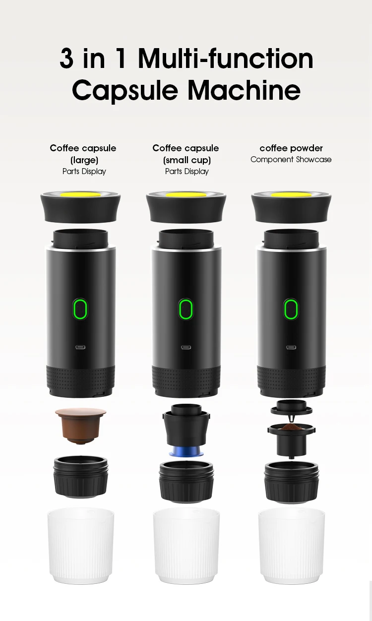 3 in 1 Portable Capsule Coffee Machine, American Italian Espresso Electric Mini Cordless Heating, Suitable for Travel Office